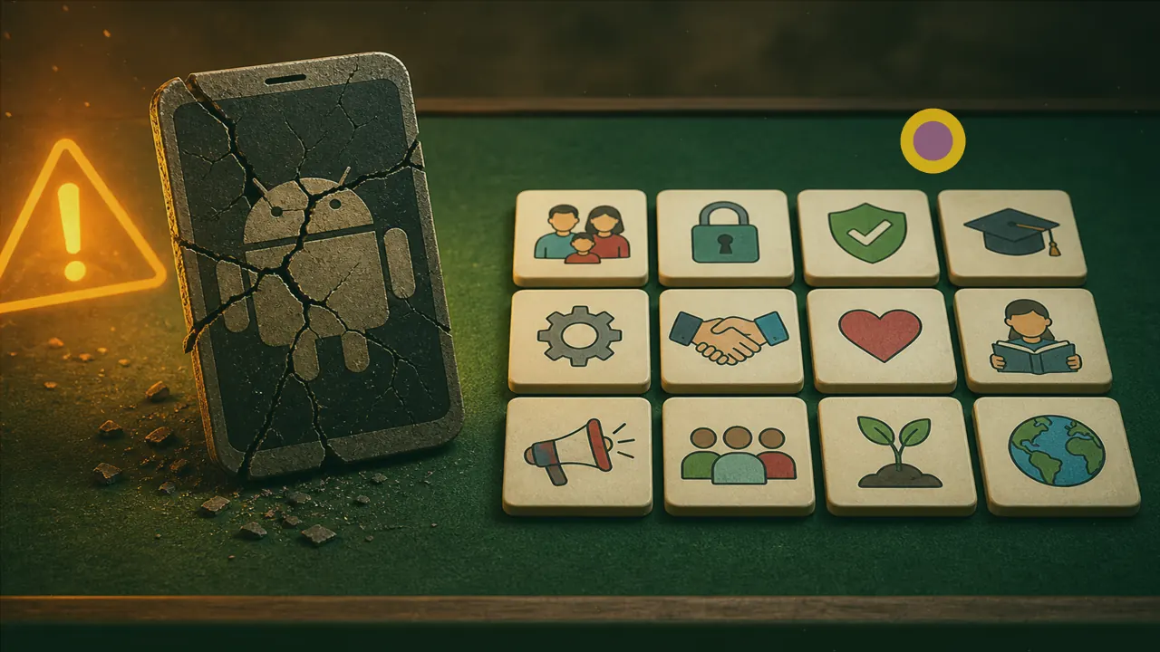 APK file icon cracked open beside a malware warning glow