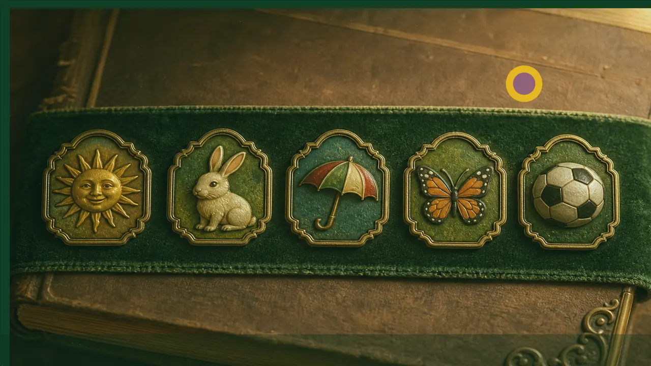 Diary ribbon of icons with a forecast crystal ball crossed out