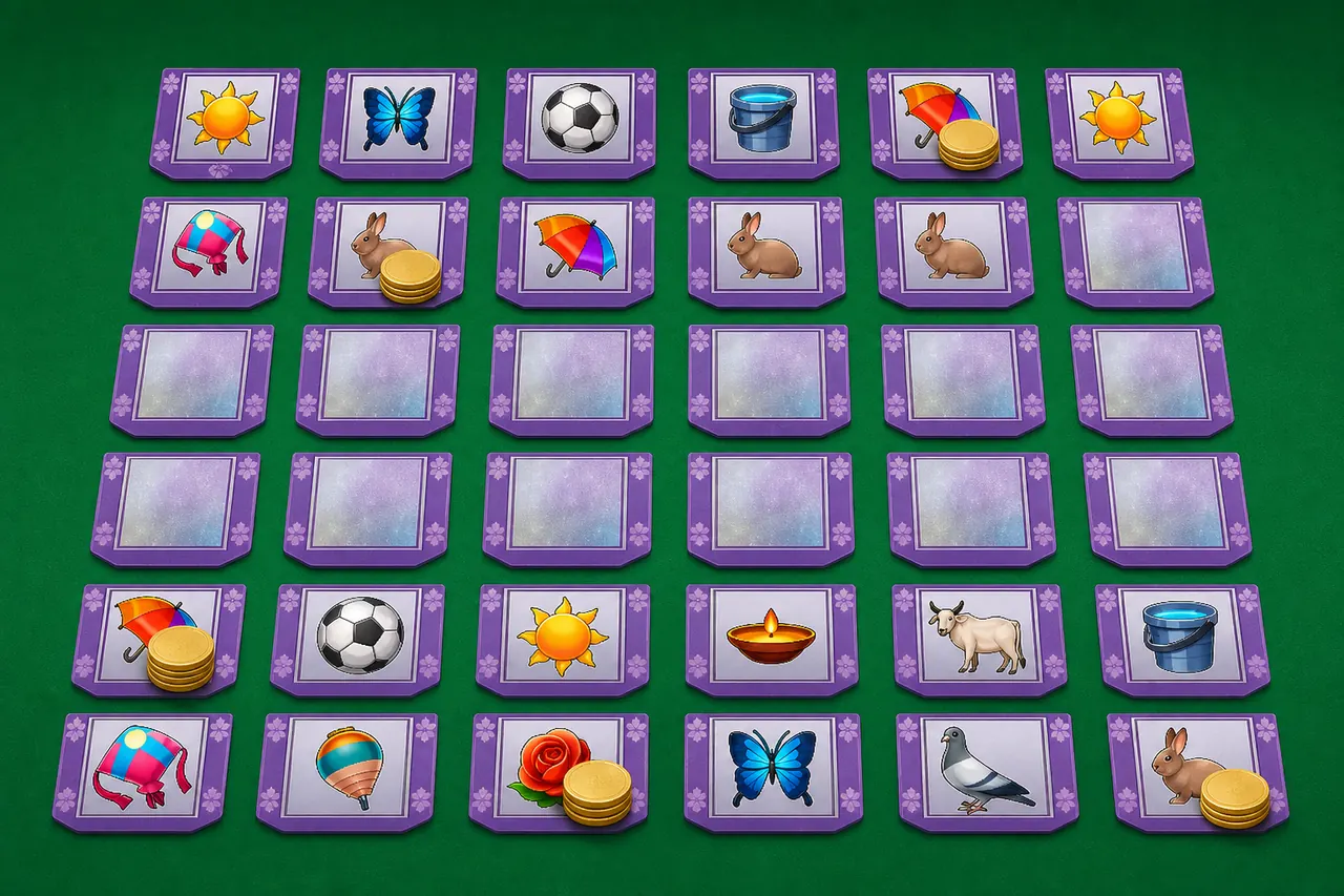 Several gold chips resting on kite, sun, and umbrella icons at once