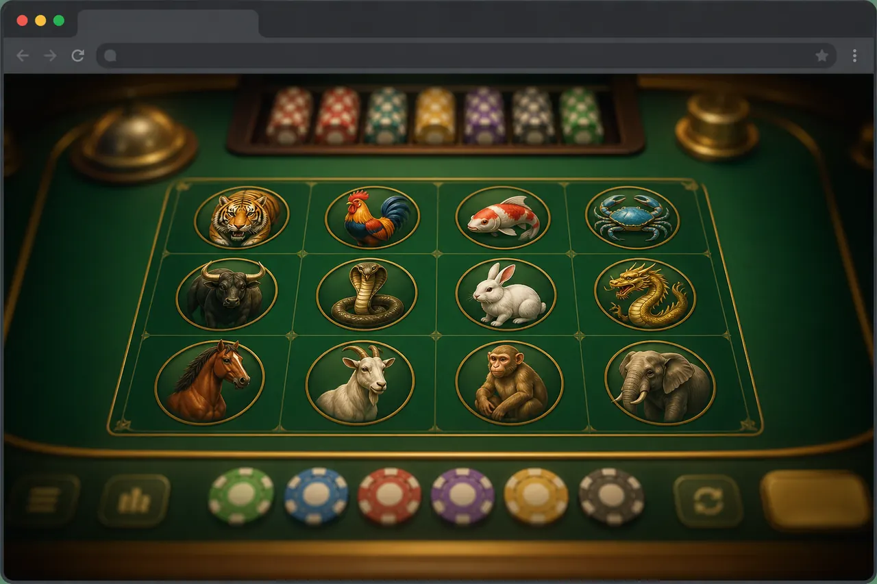 Browser window framing a festive twelve-icon table on a calm desk